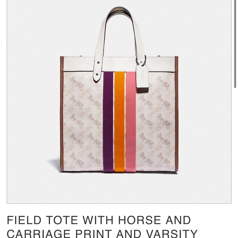 COACH Field Tote with Varsity Stripe(Including matching Charlie Pouch)